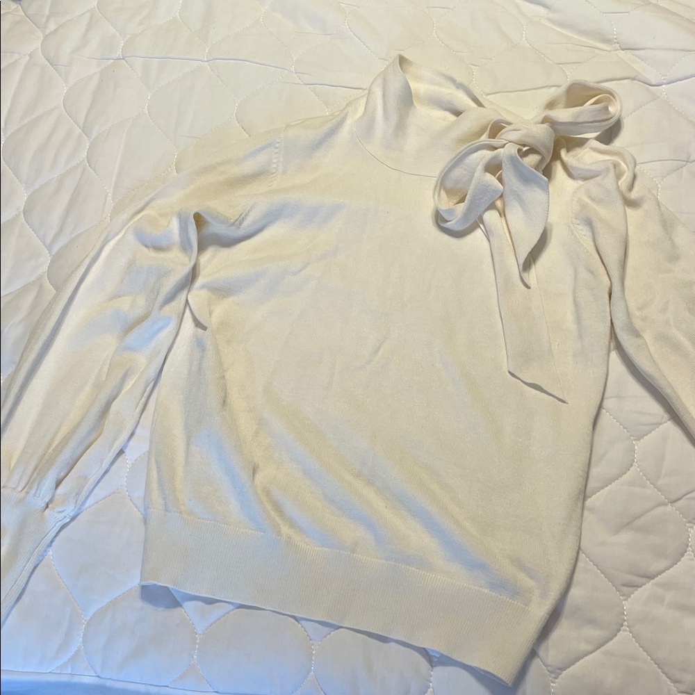 Liz Claiborne Cream Cowl Neck Sweater with Bow
